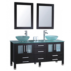 MTD Vanities Modern Double Vanity with Glass Countertop and Vessel Sinks